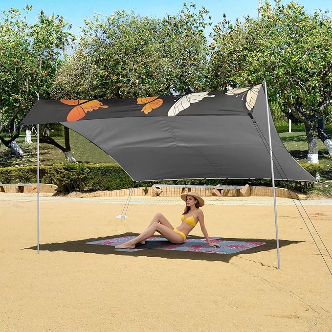 ALAZA Piano Keys Butterflies Painting Beach Tent Sun Shelter Portable Canopy Sunshade for Outdoor Camping Picnics Backyard Fun 10x9 ft