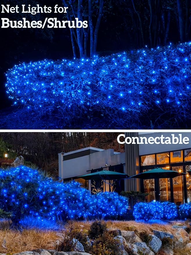 Led Christmas Net Lights for Bushes 132LED 6FT x 6FT Connectable UL Certified Net Lights for Bushes Tree Shrubs Xmas Trunk Green Wire Christmas Decorations