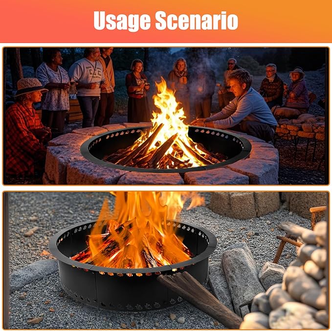 Outdoor Smokeless Fire Pit Ring 31 inch Metal Steel Firepit Ring Insert Round Firepit Ring for Outside Wood Burning DIY Fire Pits Outdoor Fire Place for Camping Garden Patio Backyard