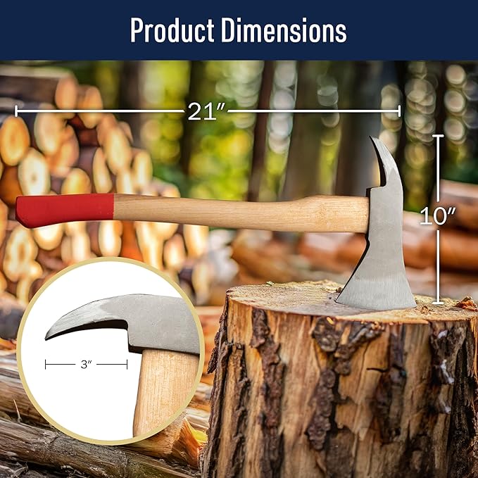 Wood Splitting Axe with Log Pick - 21” Camping Hatchet Axe for Chopping Wood with Forged Steel Head with Log Splitter Blade Built-in Pickaroon Logging Tool and Wooden Handle by Kings County Tools