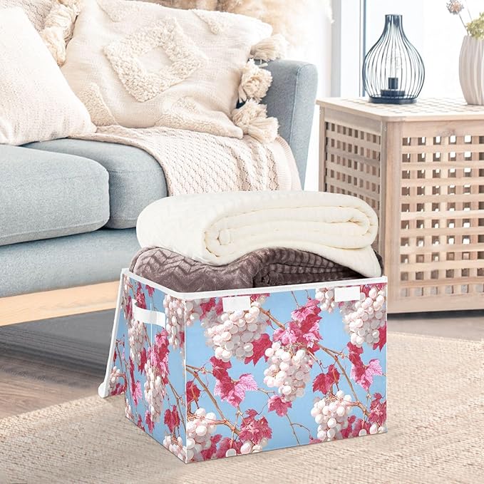 Grape Pattern Print Storage Basket Bins with Lid Foldable Flip-top with Handle for Home Office 16.5×12.6×11.8 in 1 Pack