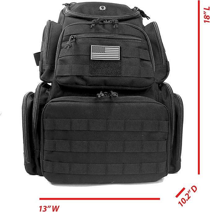 K-Cliffs Tactical Range Backpack – Lockable Bag for 5 Handguns Pouches – 900D Water‑Resistant with Rain Cover &amp USA Patch