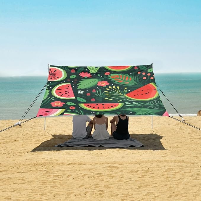 ALAZA Sliced Watermelon Palm Leave Beach Tent Sun Shelter Portable Canopy Sunshade for Outdoor Camping Picnics Backyard Fun 10x9 ft