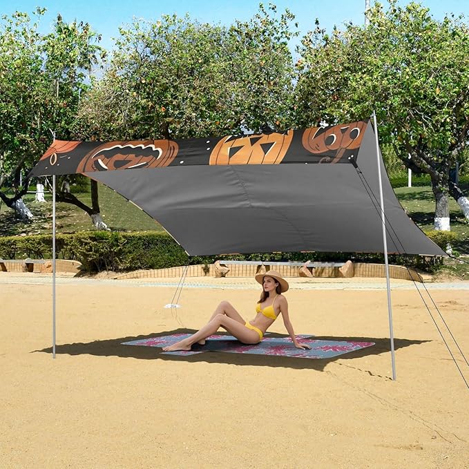 ALAZA Autumn Monster Pumpkin Pattern Beach Tent Sun Shelter Portable Canopy Sunshade for Outdoor Camping Picnics Backyard Fun 10x9 ft