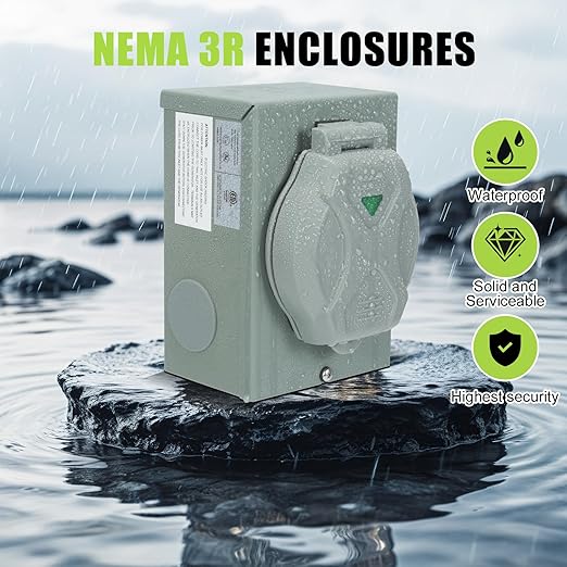 30 Amp Generator Inlet Box NEMA L14-30P 4 Prong Power Inlet 125/250V 7500W ETL Listed Weatherproof Waterproof Outdoor for Emergency Backup
