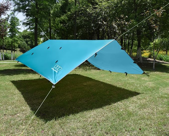 Gold Armour Rainfly Tarp Hammock Premium 14.7ft/12ft/10ft/8ft Rain Fly Cover Waterproof Ultralight Camping Shelter Canopy Survival Equipment Gear Camping Tent Accessories (Sky Blue 10ft x 10ft)