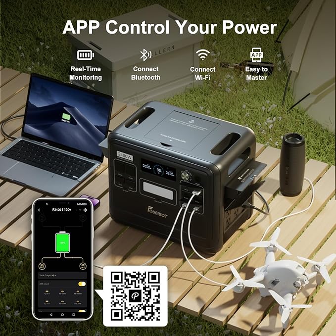 FOSSiBOT F2400 Portable Power Station 2400W 2048Wh LiFePO4 Battery Solar Generator 2H Fast Charging for Home Backup Outdoor Camping RV Emergency F2400 Pro