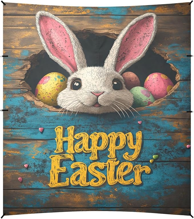 Happy Easter Bunny Beach Tent Sun Shelter Set UPF50+ UV Protection 10.5 x 9.19 FT Camping Shade Canopy with Sandbags Sand Anchors Carrying Bag and Others