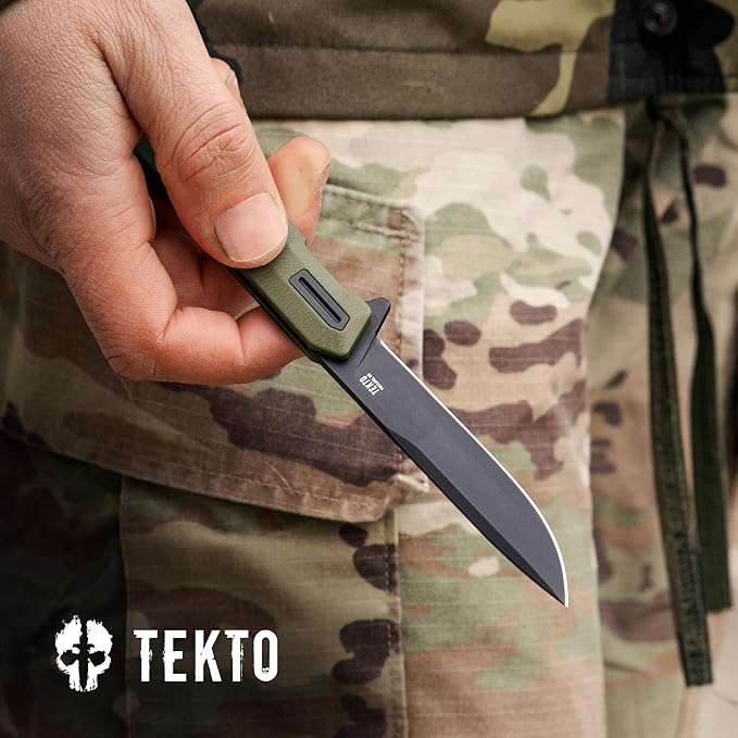 TEKTO F2 Bravo Folding Pocket Knife - D2 Steel Blade Ceramic Ball Bearings - EDC - Snap Swift Flip for Camping Backpacking - 2.4oz (68g) G10 OD Green Handle Black Titanium Accents