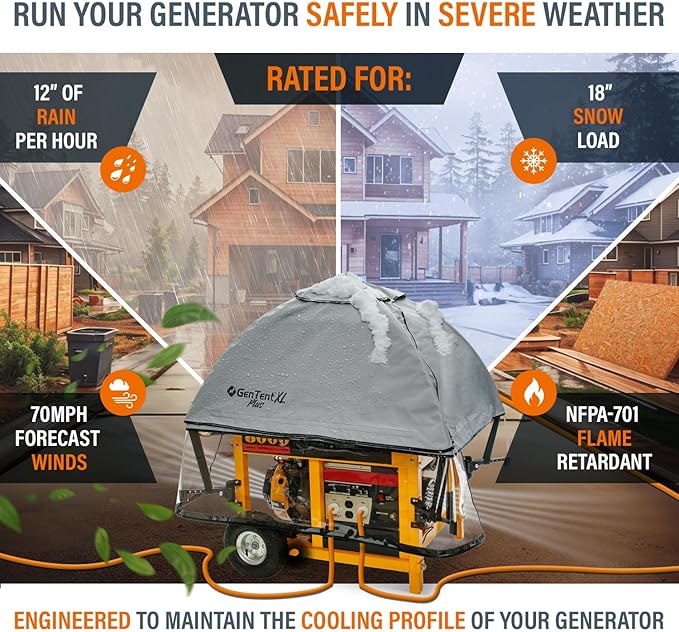 GenTent XL Open Frame Running Cover - Universal Adapter Kit Generator for Larger Generators Tent (Slate XL - Plus)