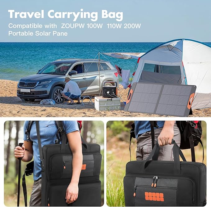 Padded Solar Panel Carrying Case Compatible with Jackery SolarSaga 100W 100X 200WTravel Solar Panel Storage Bag Fits for ZOUPW 100W 110w 200w with Multi-Pockets &amp Shoulder Strap