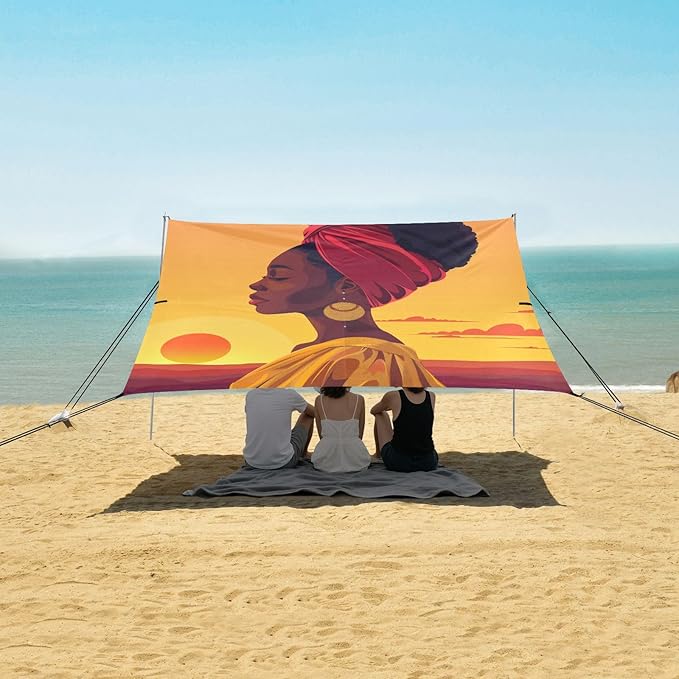 ALAZA Beautiful African Woman Sunset Beach Tent Sun Shelter Portable Canopy Sunshade for Outdoor Camping Picnics Backyard Fun 10x9 ft
