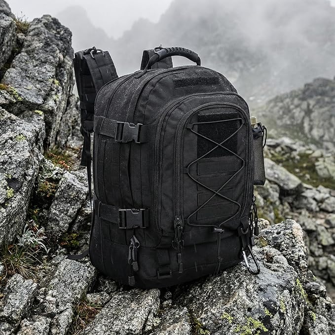 Large Military Bug Out Bag 3 Day Pack Expandable Backpack Army Daypack for Outdoor Hiking Hunting (Black)