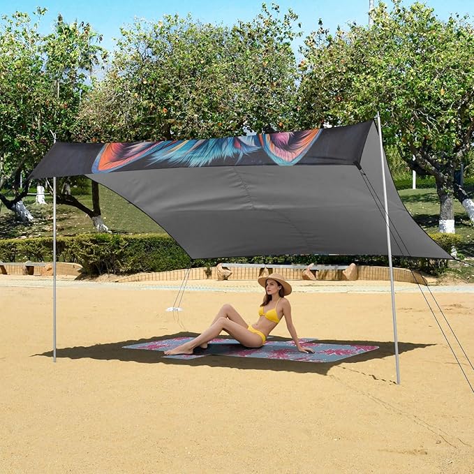 ALAZA Colorful Wolf Face Beach Tent Sun Shelter UPF50+ Protection Beach Shade Canopy w/ 4 Sandbags for Outdoor Camping Fishing Backyard Fun Picnic 10x9 ft