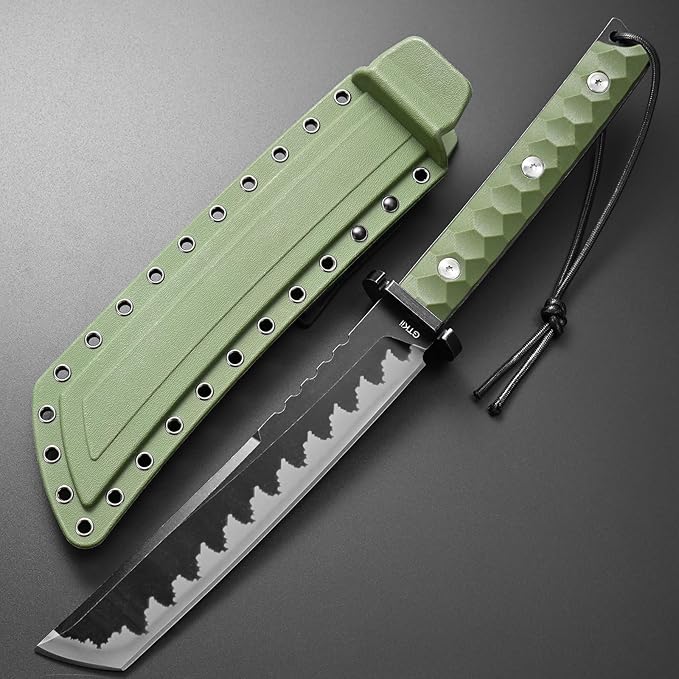 GTK33 Fixed Blade Knife AUS-10 Steel Blade Full Tang Nylon Fiberglass Handle Cool Style Knifes for Outdoor Camping Hunting Collection (Green)