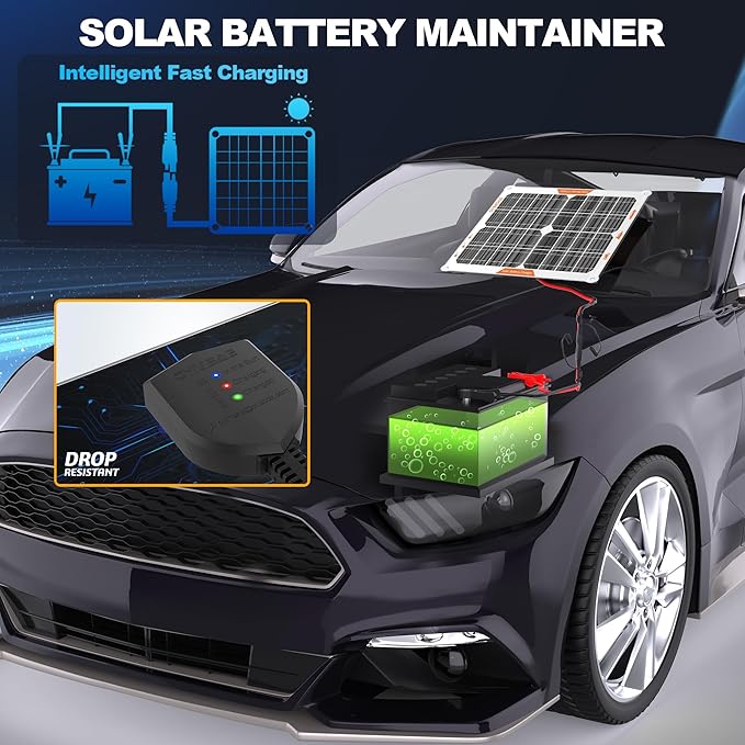 OYMSAE White 20W 12V Solar Panel Battery Charger Portable Waterproof Power Trickle Battery Charger &amp Maintainer for Car Boat Automotive RV with Cigarette Lighter Plug &amp Wiring Clip