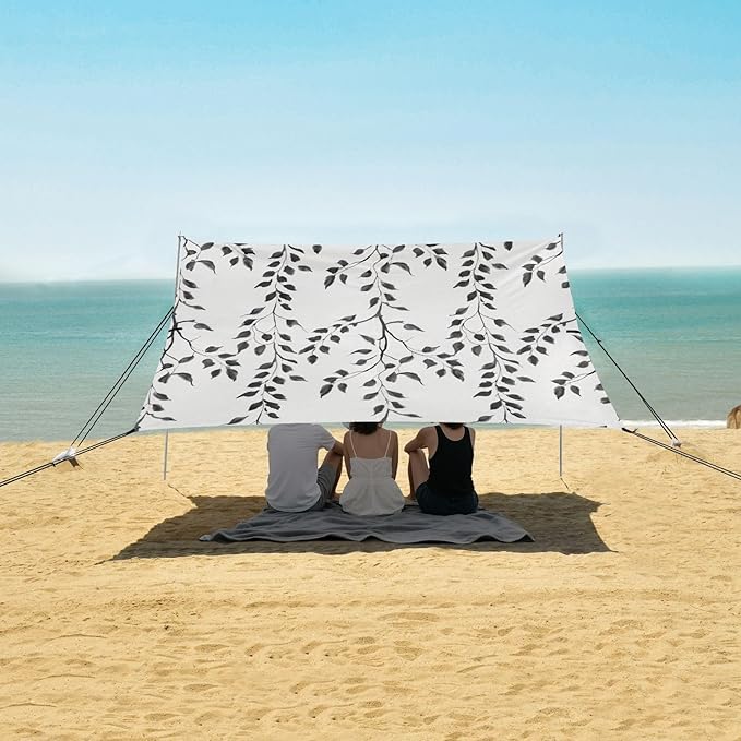 Leafy Vines Beach Tent Sun Shelter Set UPF50+ UV Protection 10.5 x 9.19 FT Camping Shade Canopy with Sandbags Sand Anchors Carrying Bag and Others