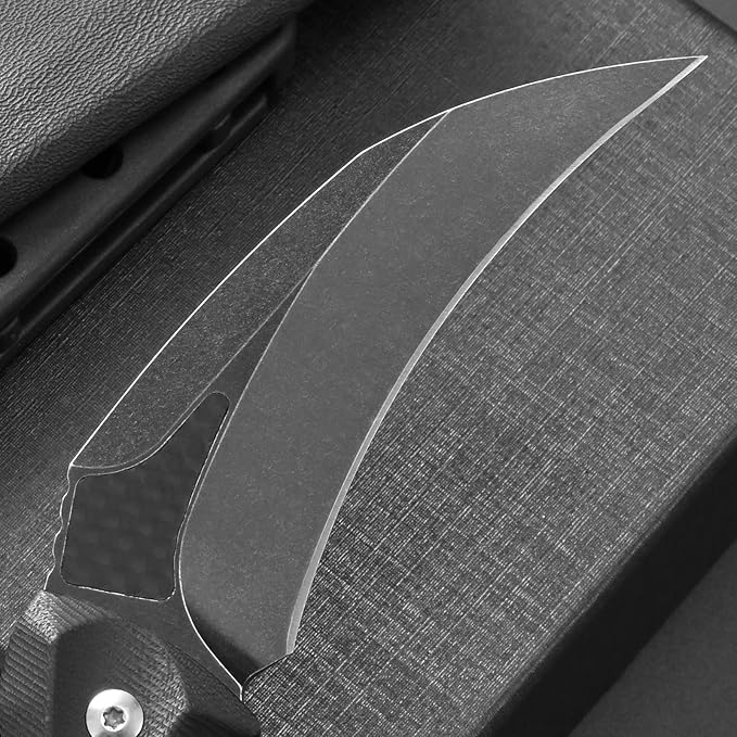 Ccanku C1692 Carbon Fiber Fixed Blade KnifeD2 Steel G10 Handle 4 Inches Camping EDC Tools Survival Claw Teeth Knife with Kydex Sheaths(Black) … …