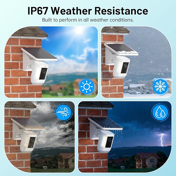 UOGW 4W Solar Panel Charging Mount for Ring Outdoor Cam PlusStick Up CamSpotlight Cam Pro/PlusIP67 Weatherproof Long Cable with USB-C to Ring Barrel Plug Adapter(Camera Not Included)