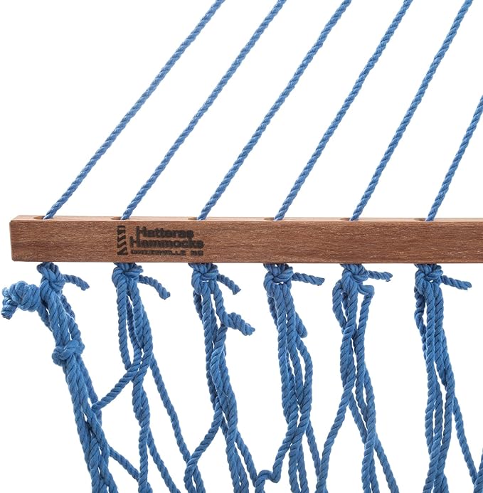 Hatteras Hammocks DC-15CB Executive Coastal Blue Duracord Rope Hammock with Free Extension Chains &amp Tree Hooks Handcrafted in The USA Accommodates 2 People 450 LB Weight Capacity 13 ft. x 65 i