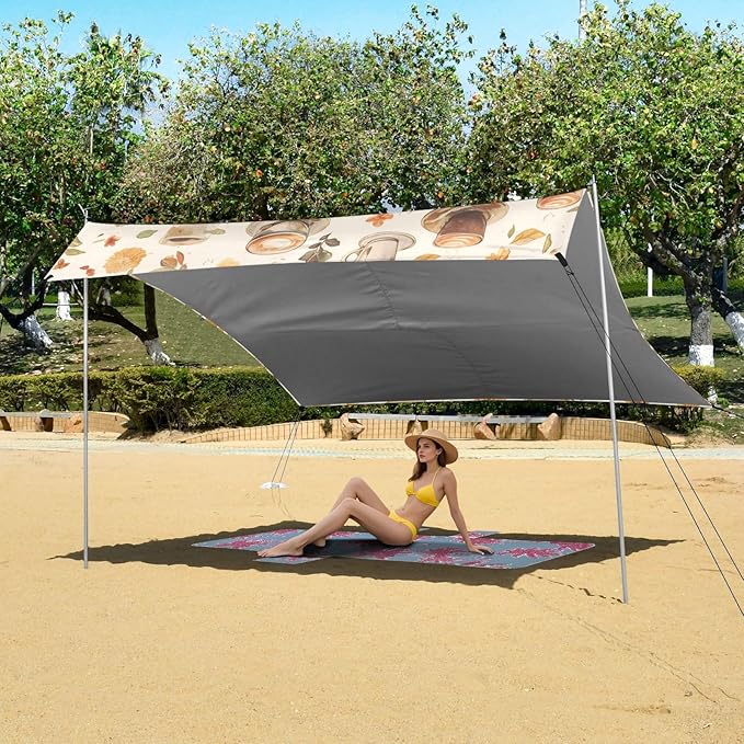 Coffee Vintage Beach Cabana UPF50+ Water-Resistant Portable Sun Shelter with Carrying Bag for Camping Picnics Backyard