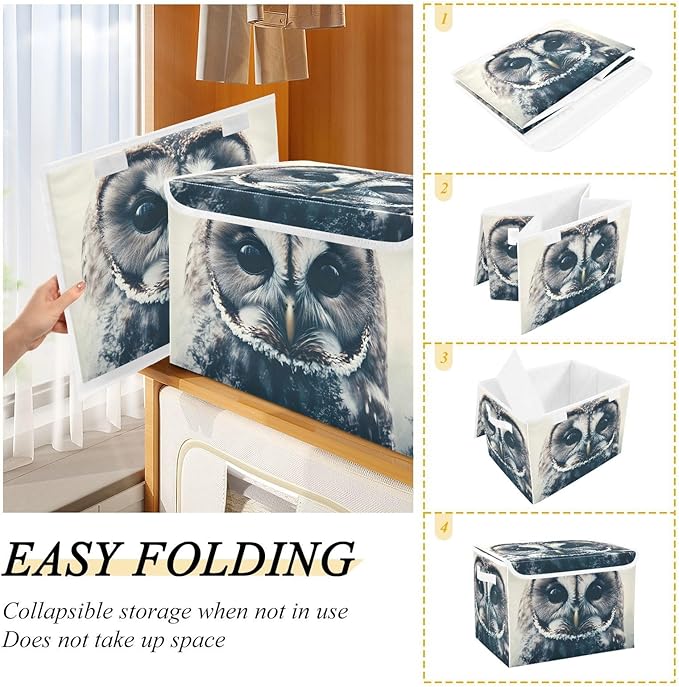 Storage Cube with Lid Cool Owl Print 16.5×12.6×11.8 IN Collapsible Large Capacity Foldable Storage Basket Bin Organizer