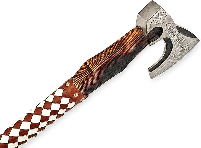 SFG - 20 Handmade Alloy Steel Axe Durable Sharp Blade Lanyard Included. Forged for Hunting Camping Kindling Chopping Firewood Branch Cutting