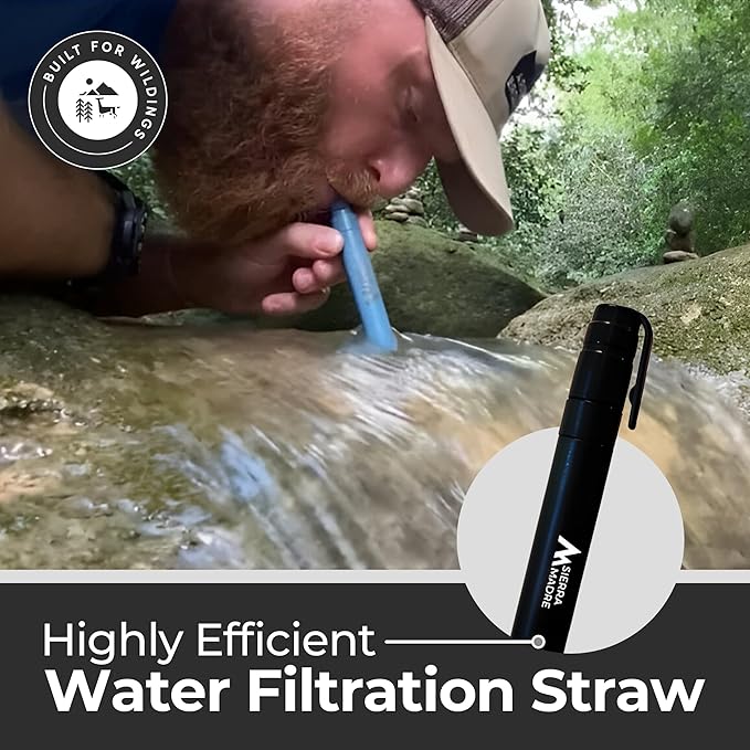 Sierra Madre Portable Water Filter Straw – 264 Gallon Water Filtration for Backpacking Camping Hiking Travel - Ideal for Outdoor Emergency Hydration &amp Supplies - Portable &amp Lightweight (Pac