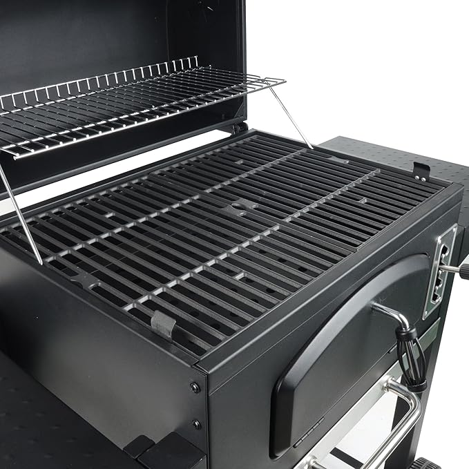Grill Boss 24 Inch Charcoal BBQ Grill with Side Shelves Built-In Thermometer Black