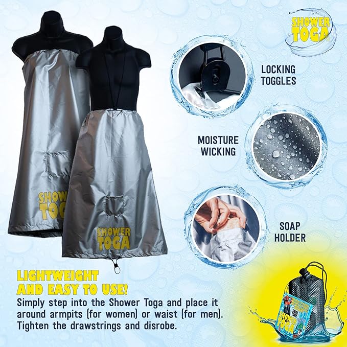 Shower Toga Wearable Shower Garment Portable Camping Shower Privacy Robe Outdoor Changing Room for Beach Surf Camping &amp Festivals Lightweight Shower Tent Alternative As Seen on Shark Tank