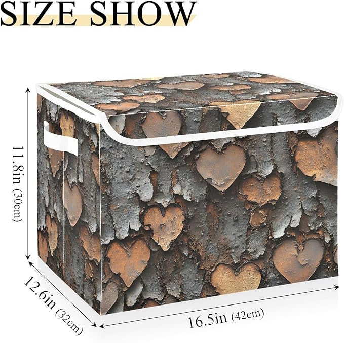 Storage Cube with Lid Hearts Rustic Valentine Print 16.5×12.6×11.8 IN Collapsible Large Capacity Foldable Storage Basket Bin Organizer