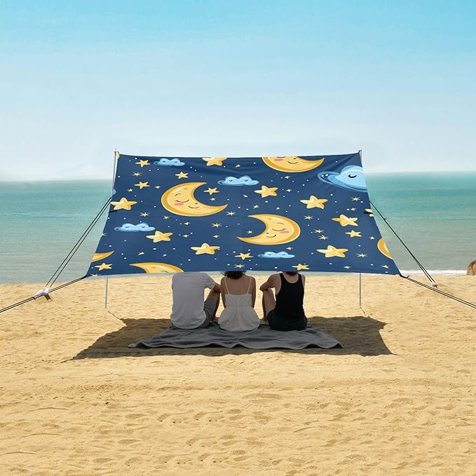 ALAZA Moon Stars Cartoon Seamless Beach Tent Sun Shelter Portable Canopy Sunshade for Outdoor Camping Picnics Backyard Fun 10x9 ft