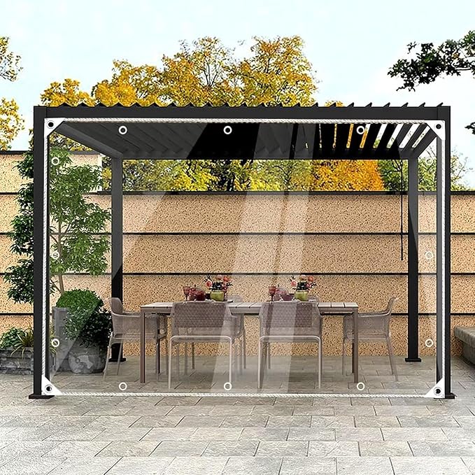 12 'x 16' Clear Vinyl Tarp Heavy Duty PVC Waterproofwith Grommets and Cable TieThick and Tear-Resistant Camping Patio Rain or Sun Shelter Cars Tarpaulin Home Garden Outdoor Use
