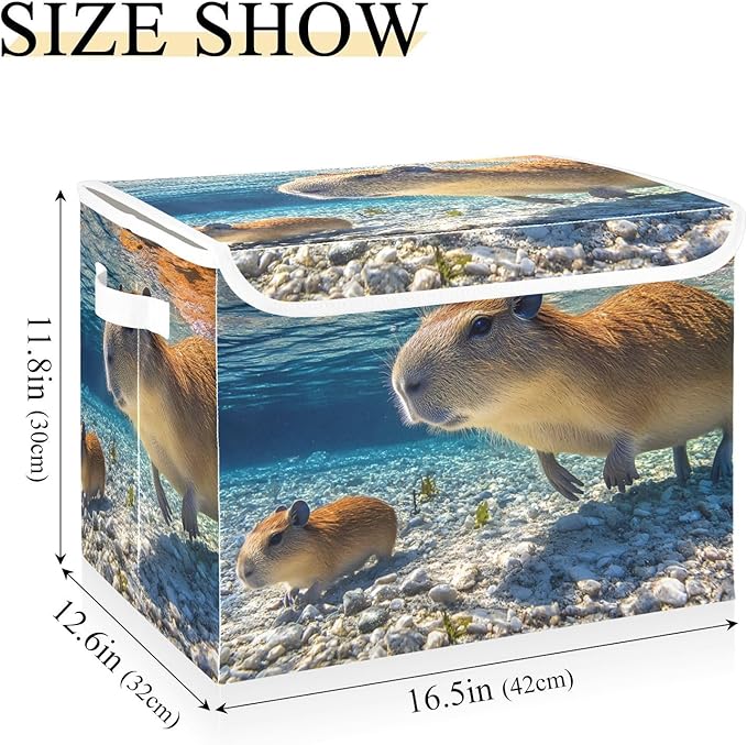 Storage Cube with Lid Diving Capybara Print 16.5×12.6×11.8 IN Collapsible Large Capacity Foldable Storage Basket Bin Organizer