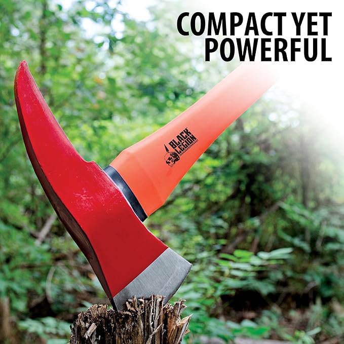Black Legion Firefighter Axe | All-Stainless Steel Construction | Striking Red Axe Head | No-Slip Rubberized Handle | 4 Blade | 23 1/2 Overall
