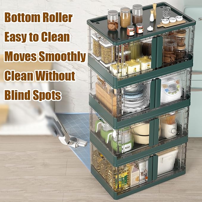 Stackable Storage Box with Lids Foldable Cube Container for Closet Organization - Wheeled and Door-Equipped