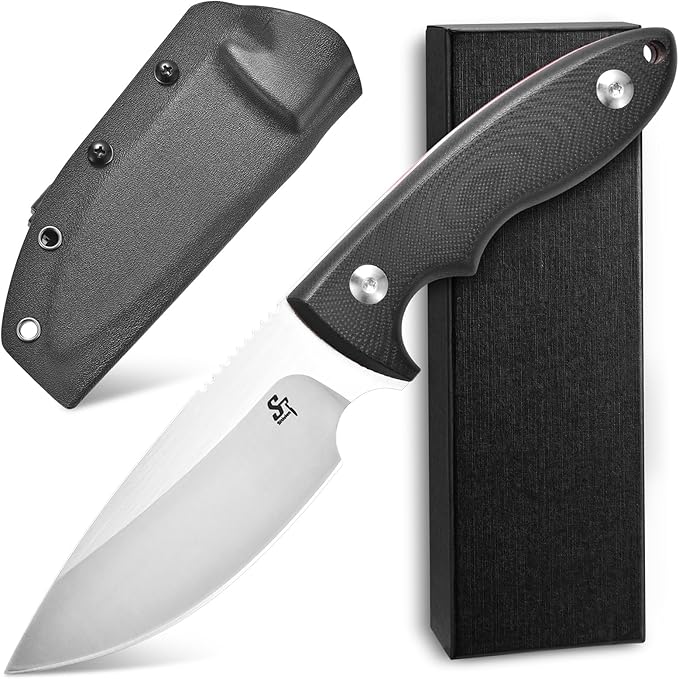 Sitivien ST24 Fixed Blade Knife AUS-8 Black Stonewashed Steel Blade Double Color G10 Handle Full Tang EDC Fixed Knifes for Outdoor Working Camping Hunting Fishing(Black Handle+Silver)