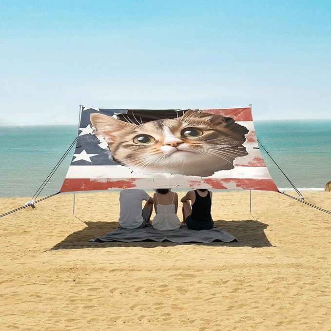 ALAZA Cat Hole Flag Beach Tent Sun Shelter Portable Canopy Sunshade for Outdoor Camping Picnics Backyard Fun 10x9 ft