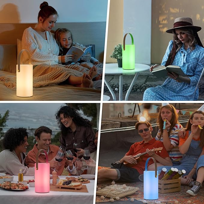 Portable Solar Table Lamp 2 in 1 Charging Outdoor Lantern with Remote RGB Cordless Lights Water-Resistant IP44 for Patio Terrace Camping Garden Balcony