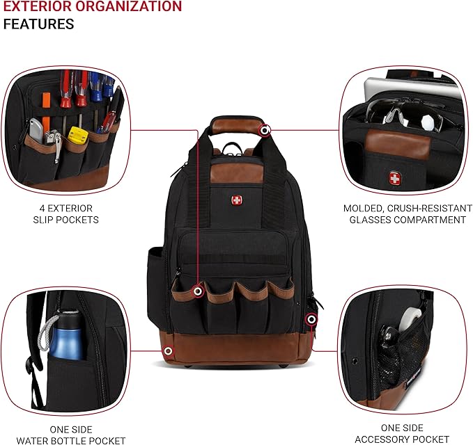 SwissGear Tool Bag Backpack Fits Up to 15-Inch Laptop Work Pack Black/Brown Canvas