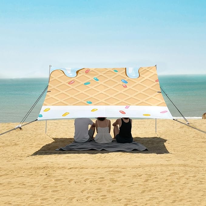 ALAZA Blue Ice Cream Sprinkles Waffle Beach Tent Sun Shelter Portable Canopy Sunshade for Outdoor Camping Picnics Backyard Fun 10x9 ft