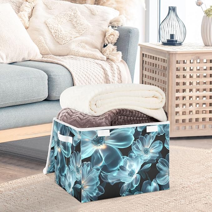Storage Cube with Lid Clear Floral Pattern Print 16.5×12.6×11.8 IN Collapsible Large Capacity Foldable Storage Basket Bin Organizer