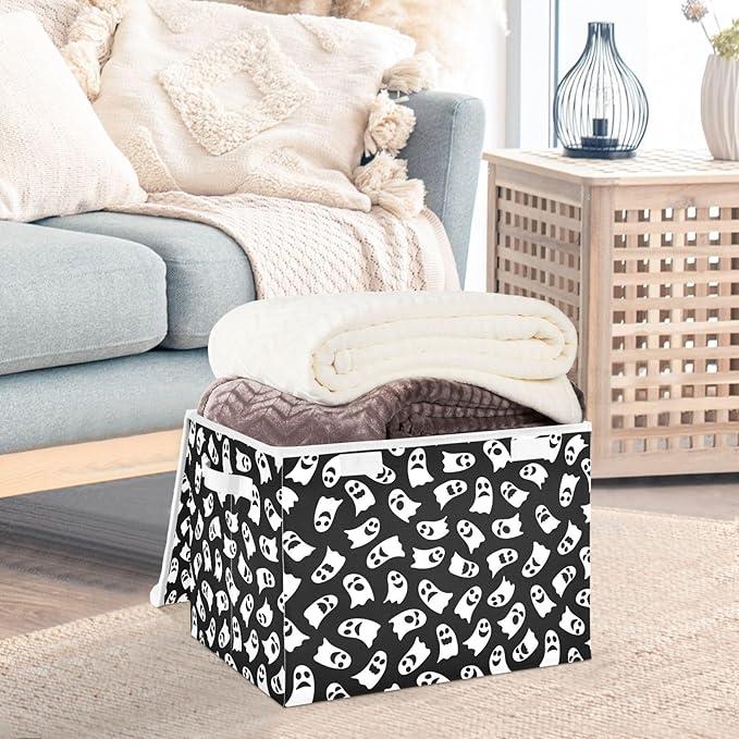 Storage Box Halloween Ghost Funny Closet Storage Bins with Lids Foldable Oxford Fabric Storage Box for Home Bedroom Closet Office (16.5x12.6x11.8 in)