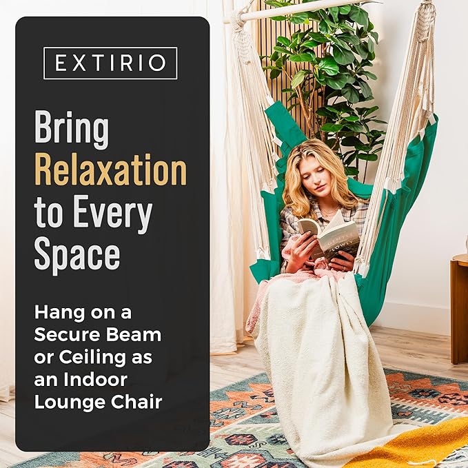 Hanging Hammock Chair Swing – Hanging Chair Outdoor &amp Indoor - Hammock Swing Chair – Quick &amp Easy Setup with Hardware Kit – Durable &amp Spacious Full Body Support – Holds 440 Lbs