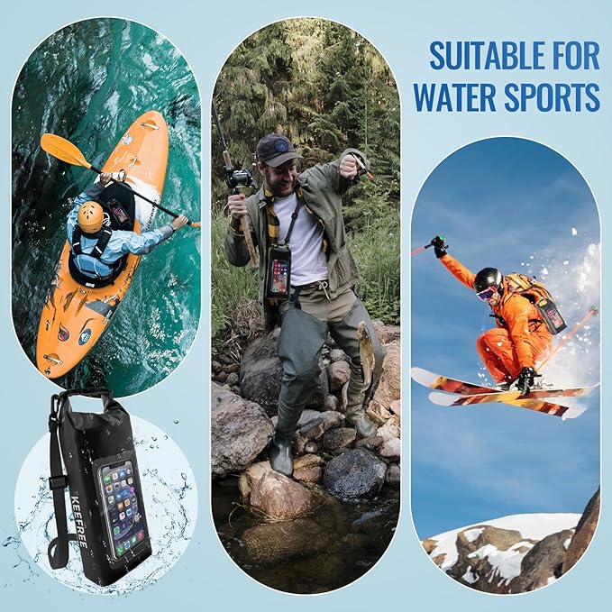 Waterproof Dry BagRoll Top Waterproof Backpack Phone Case Pouch for TravelKayakingRaftingCampingSurfingBoatingHikingBeach and Fishing (2 L Black+Black)