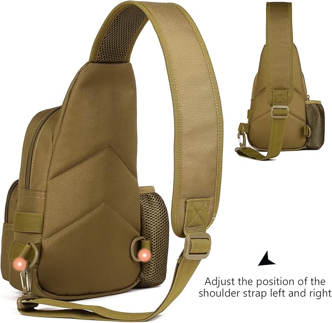 Protector Plus Tactical Sling Bag Military MOLLE Crossbody Pack Chest Shoulder Backpack with Water Bottle Holder Pouch EDC Diaper Motorcycle Bicycle Daypack (Patch Included)Brown