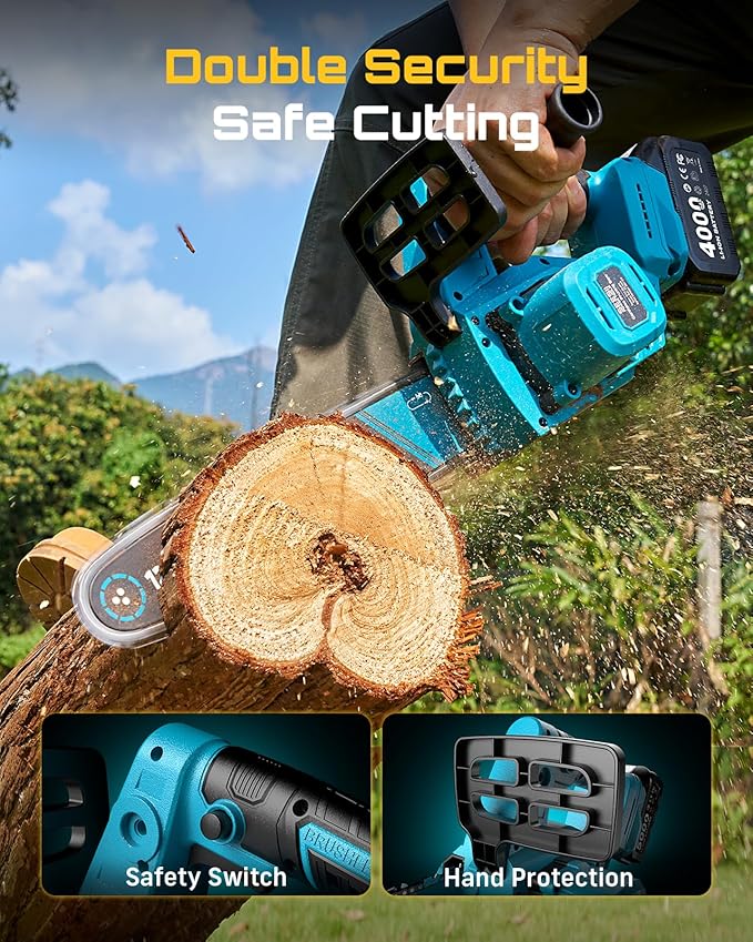SEESII Electric Chainsaw Cordless 12-inch Handheld Chain Saws with a 4.0Ah Battery Tree Saw with Tool-free Chain Tension Auto Oiling for Wood Cutting Trimming Branch