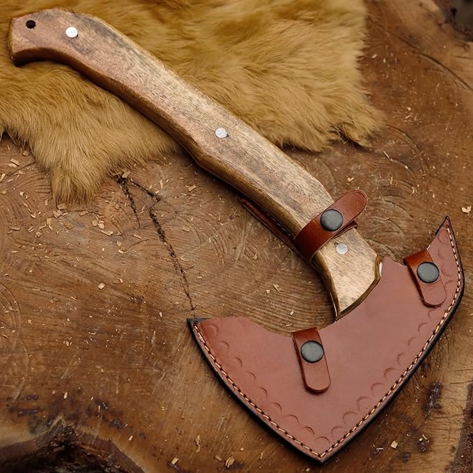 EdgeLandKnives® Hand Forged Tomahawk Axe and Knife Set Heavy Duty D2 Steel Throwing Axe and Knife Combo with Leather Sheath Perfect Outdoor Camping Hunting Set for Outdoorsmen and Adventurers EL41
