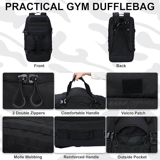 Gym Bag Duffle Bags Backpack Travel Duffle Bag with Weekend Overnight Bag for Outdoor Tactical Sports Travel Camping Hunting