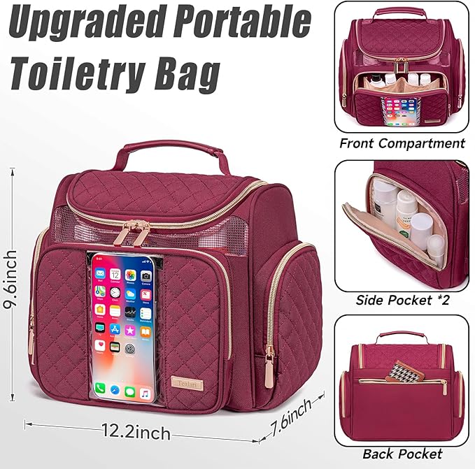 Large Toiletry Bag for Women MenBathroom BagWater Resistant Shower BagMakeup BagPortable Shower Caddy for College DormHanging Travel Toiletry Bag with Transparent Waterproof Phone Pocket